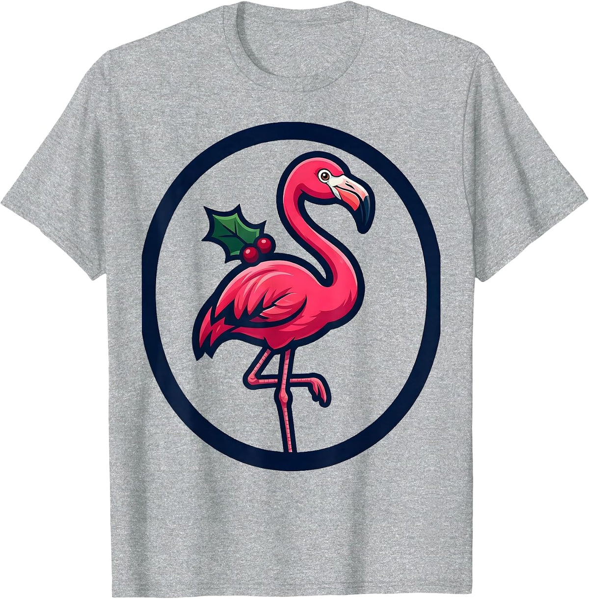 Men's Pink Flamingo Holiday Mascot Novelty Gift T-Shirt - Heather Grey