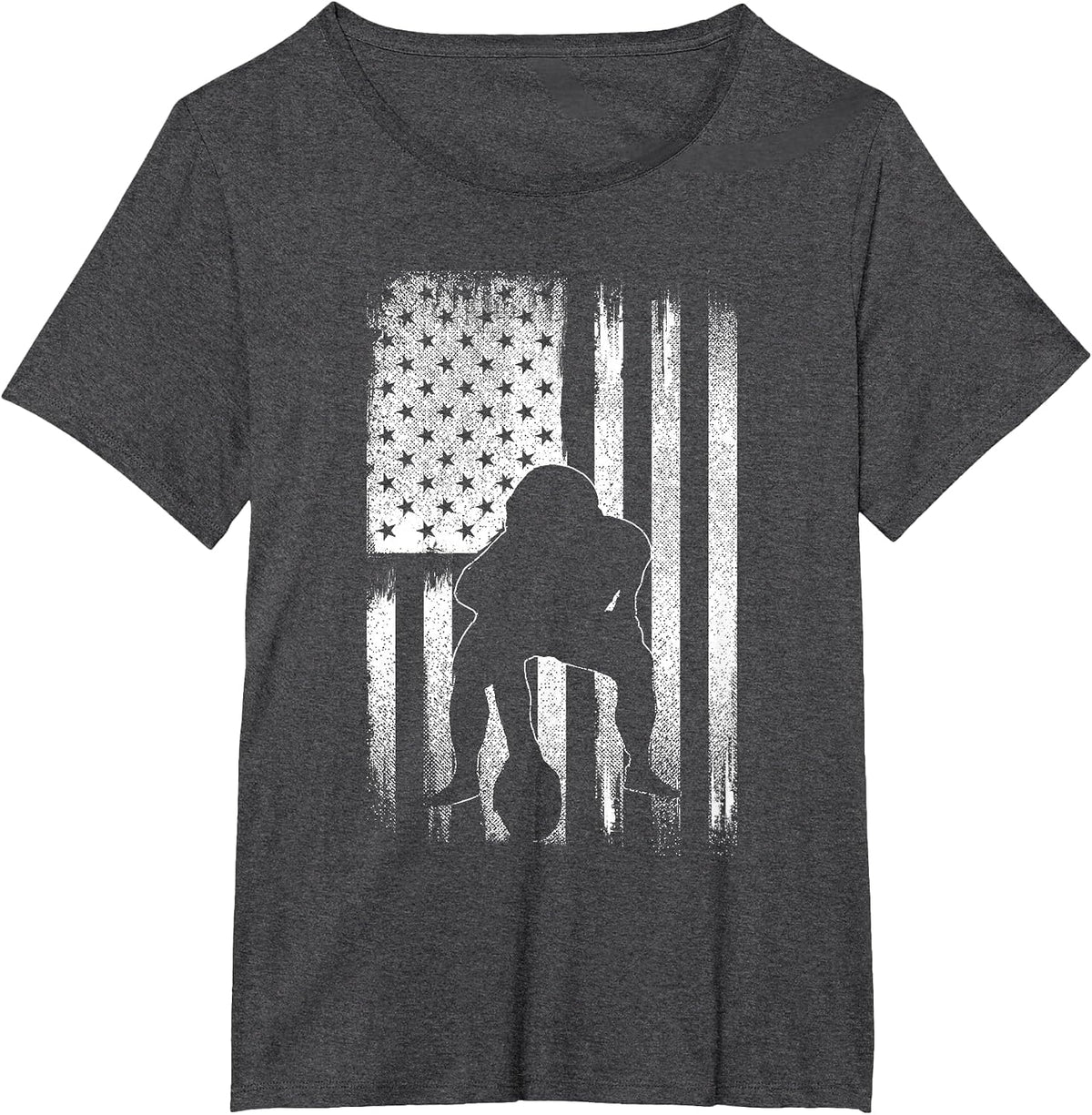 Patriotic USA Flag American Football Season Party Lineman T-Shirt - Dark Heather Grey