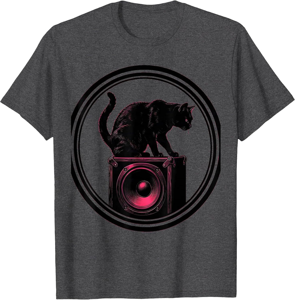 Black Cat Rock Speaker Cabinet Graphic Tee T-Shirt - Dark Heather Grey