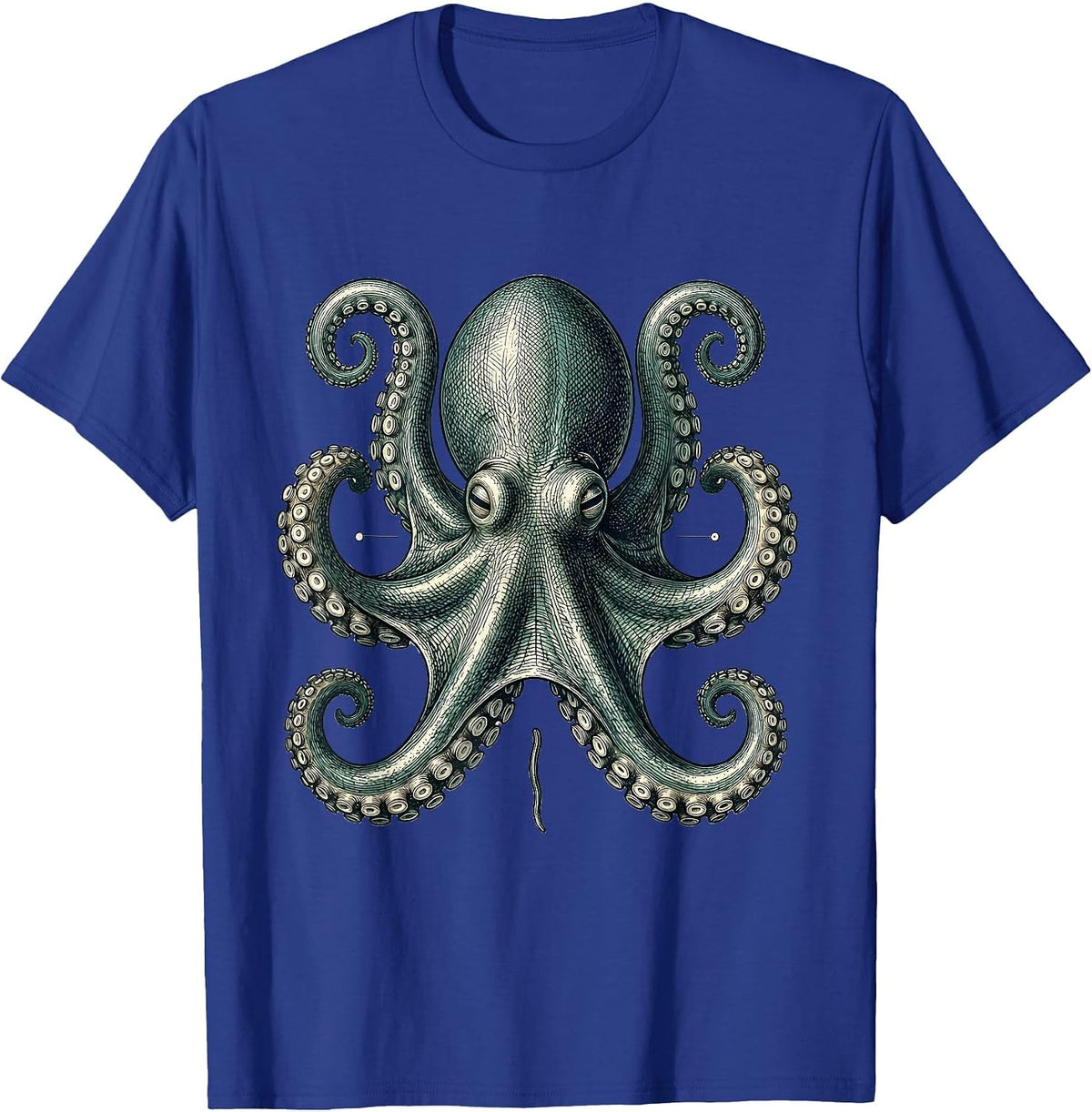 Men's Blue-Ringed Octopus Crosshatch Etching Marine Biology T-Shirt - Royal Blue