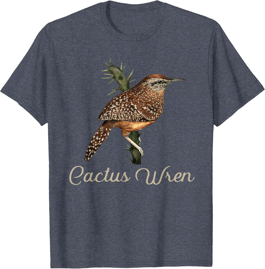 Cactus Wren Bird Watching T-Shirt - Heather Blue
