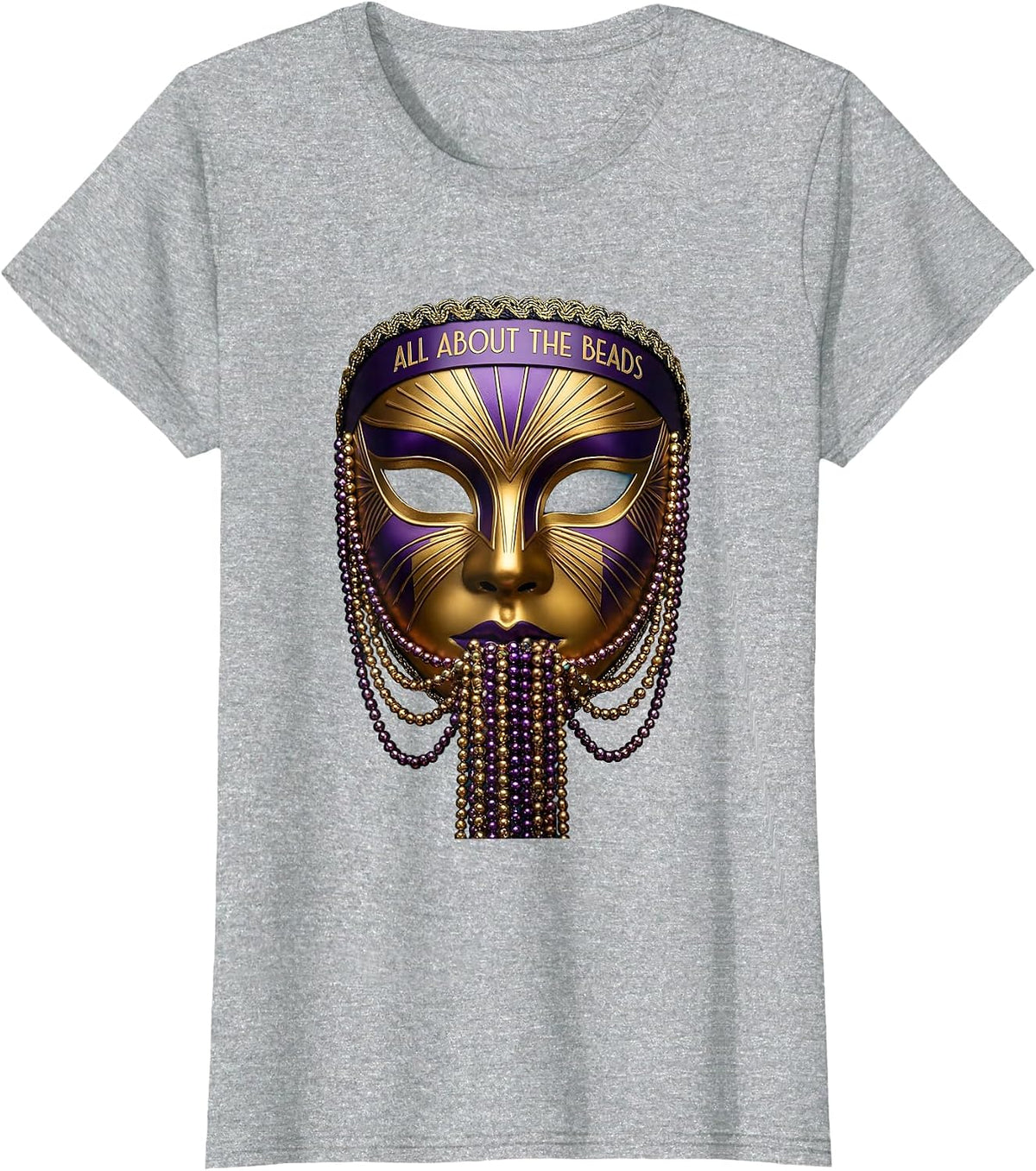 All About The Beads Mardi Gras Celebration Design T-Shirt - Heather Grey