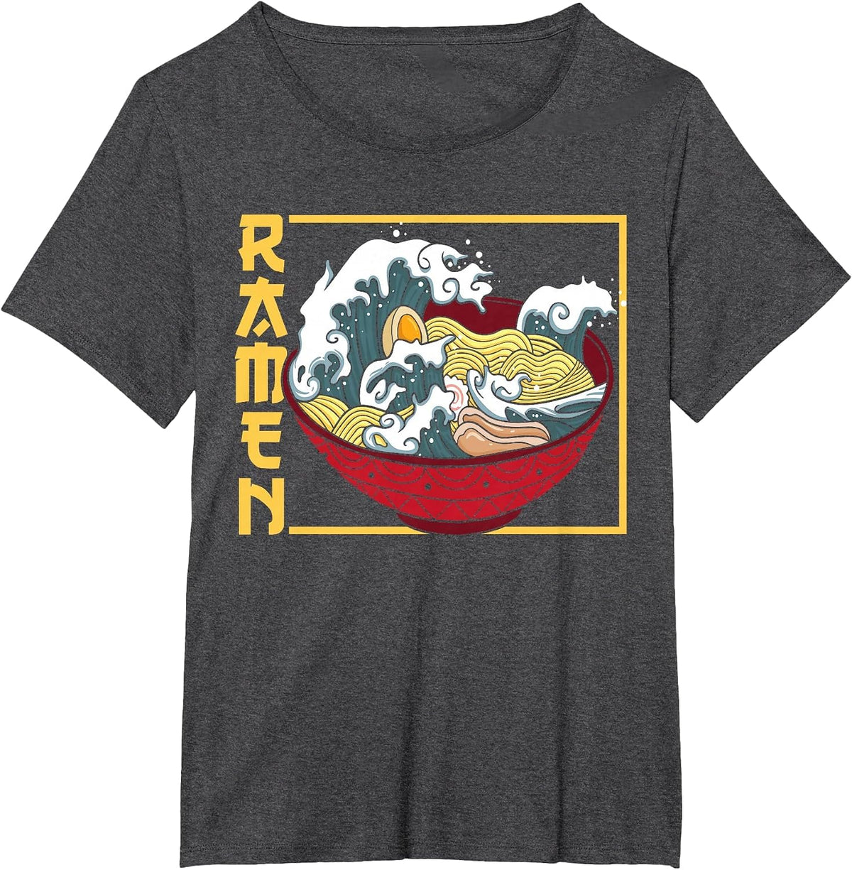 The Great Wave Off Kanagawa Ramen Eater Japanese Noodle Soup T-Shirt - Dark Heather Grey