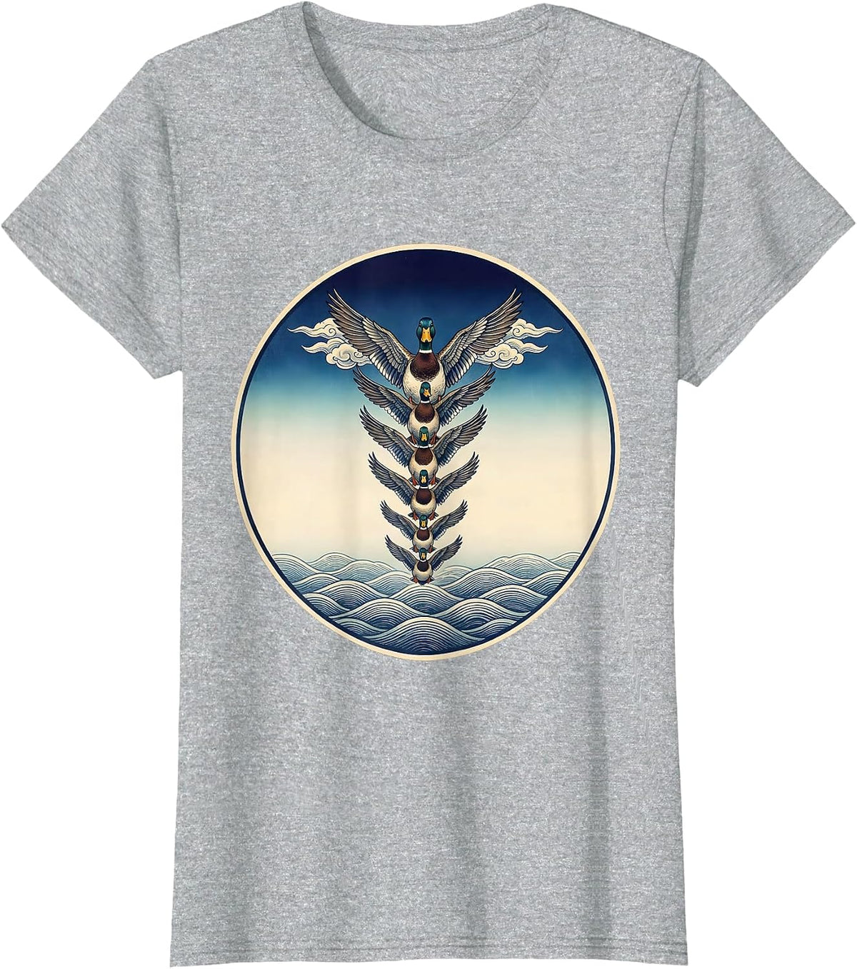 Women's Flock of Ducks V Formation Flying Illustration T-Shirt - Heather Grey