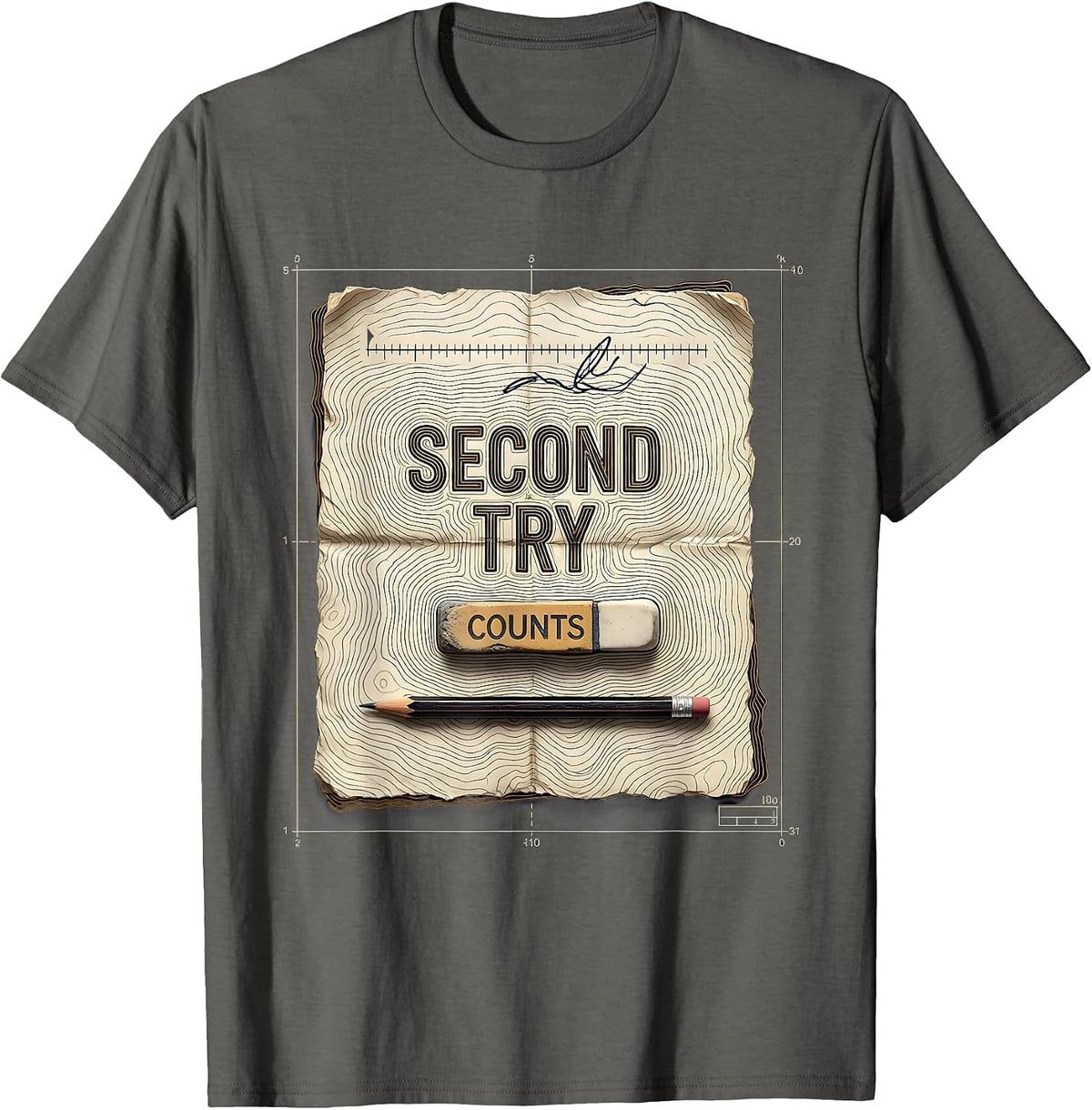 Second Try Counts Growth Mindset Teacher Classroom T-Shirt - Asphalt Grey