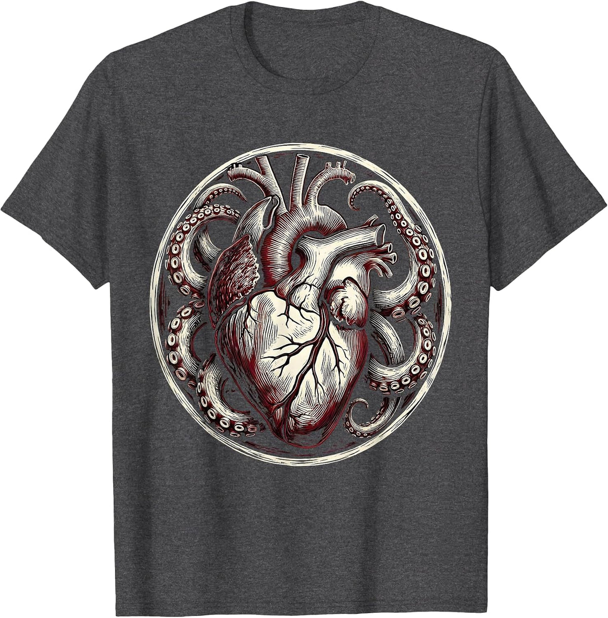 Men's Octopus Heart Squeeze Graphic Design T-Shirt - Dark Heather Grey