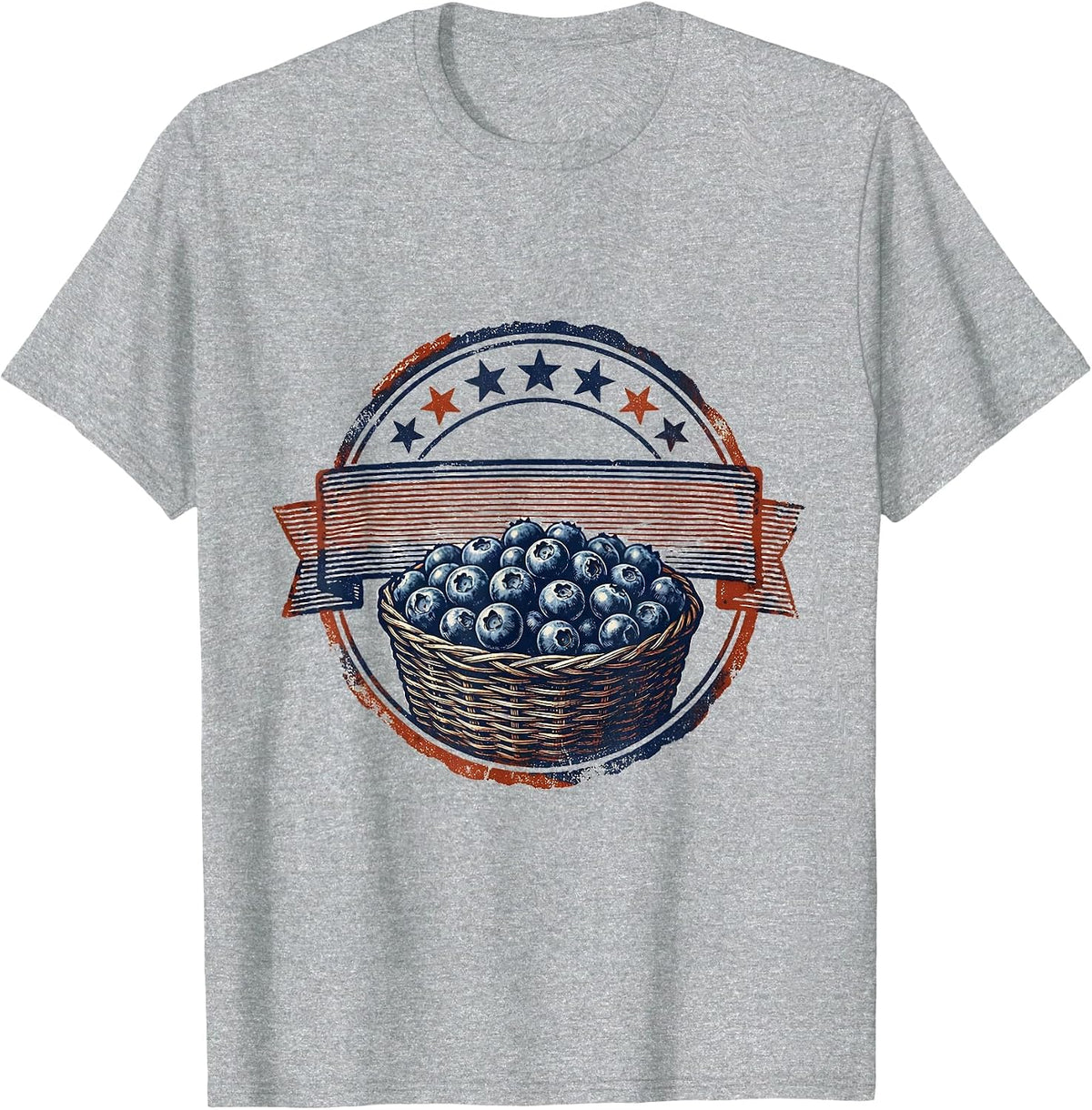Men's Red White and Blueberries Stars and Stripes Tee T-Shirt - Heather Grey