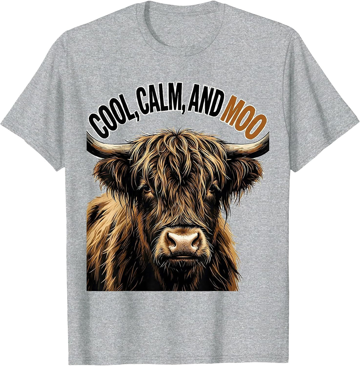 Men's Cool, Calm, And Moo Funny Highland Cow Floral Humor T-Shirt - Heather Grey