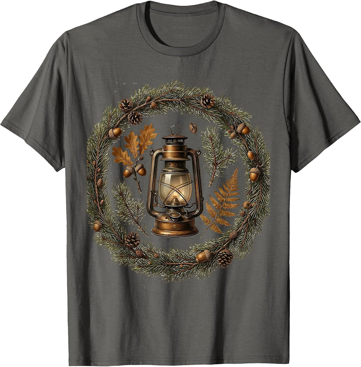 Old Lantern Hunting Cabin Rustic Wilderness Art T-Shirt - Asphalt Grey
