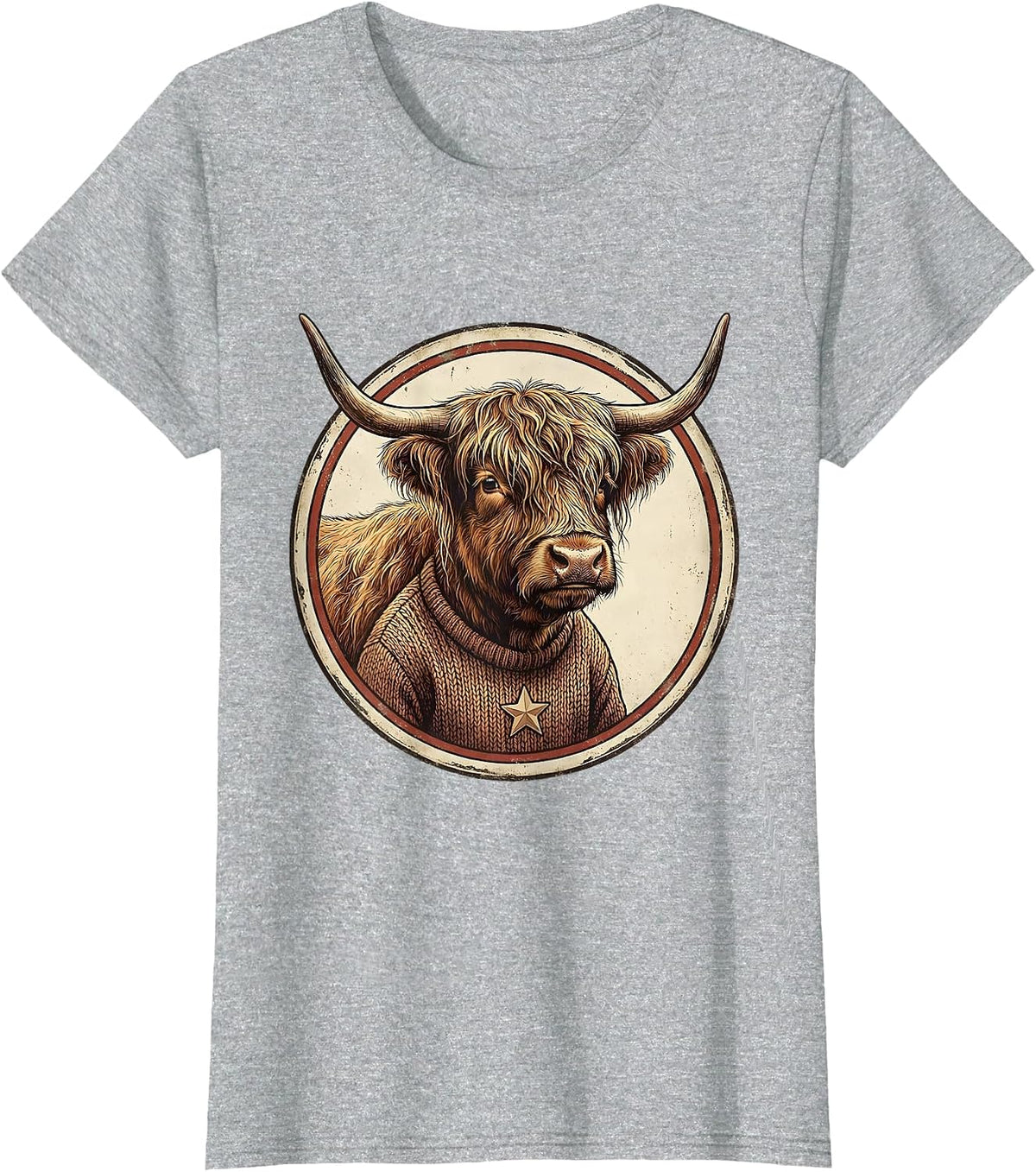 Women's Sealed Highland Cow Vintage Farm Humor Christmas T-Shirt - Heather Grey