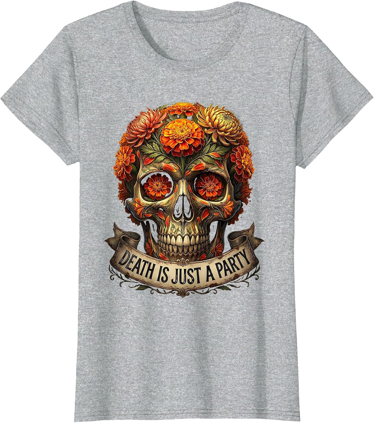 Death Is Just a Party Dia de los Muertos Design T-Shirt - Heather Grey