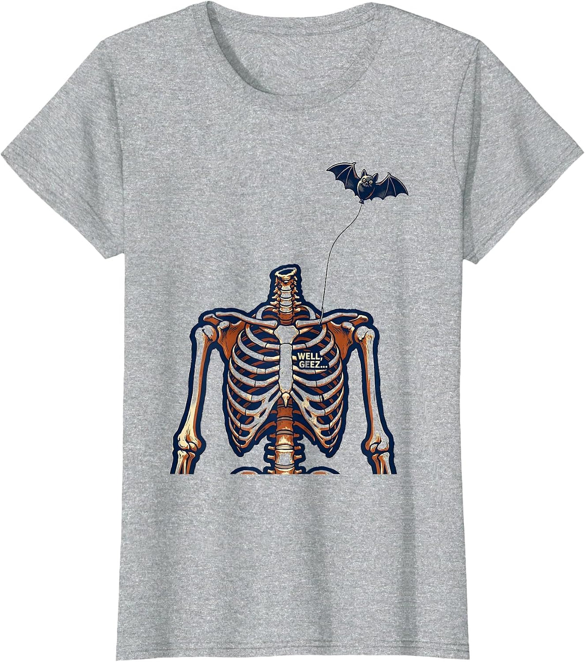 Women's Well, geez... Rubber Stamp Skeleton Lost Balloon Dark Humor T-Shirt - Heather Grey
