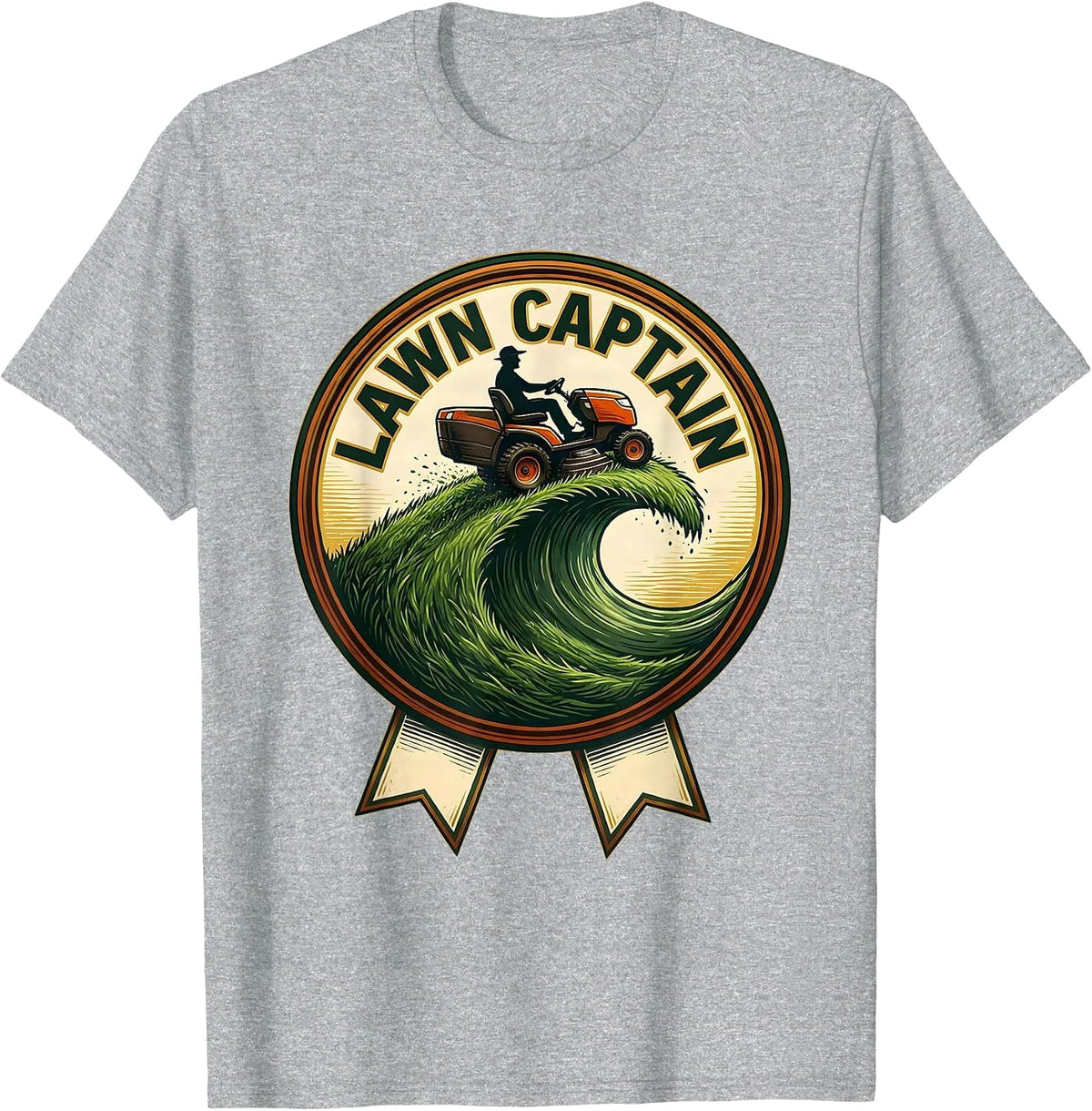 Men's Lawn Captain Funny Riding Mower Dad Gardener Gift T-Shirt - Heather Grey
