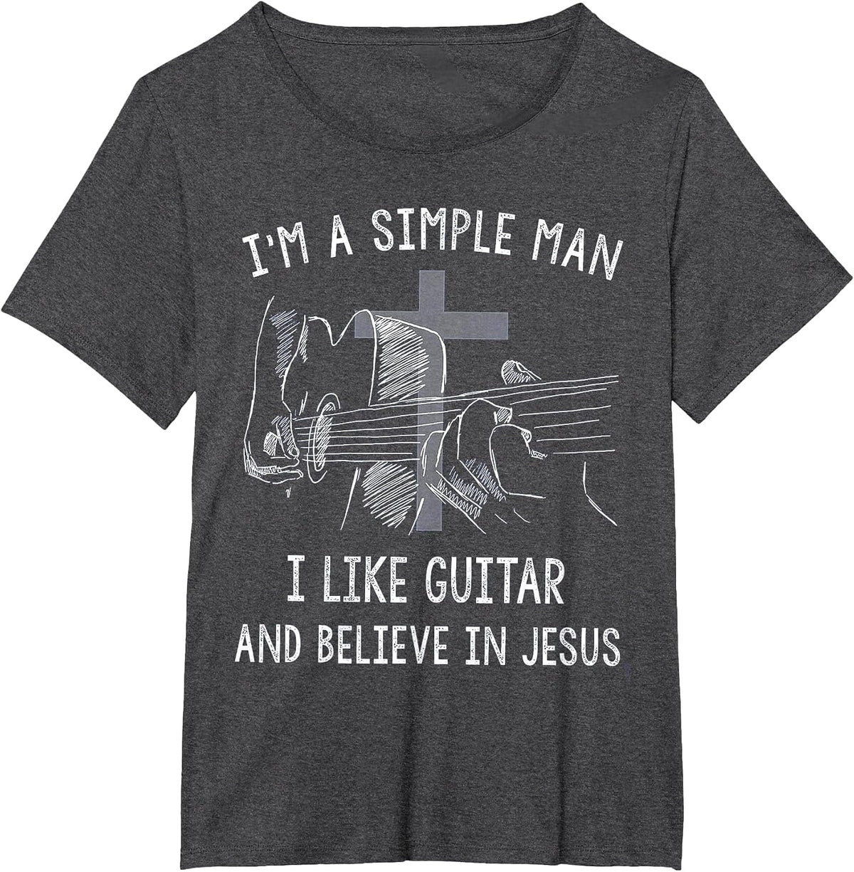 I'm A Simple Man I Like Guitar and Believe in Jesus T-Shirt - Dark Heather Grey
