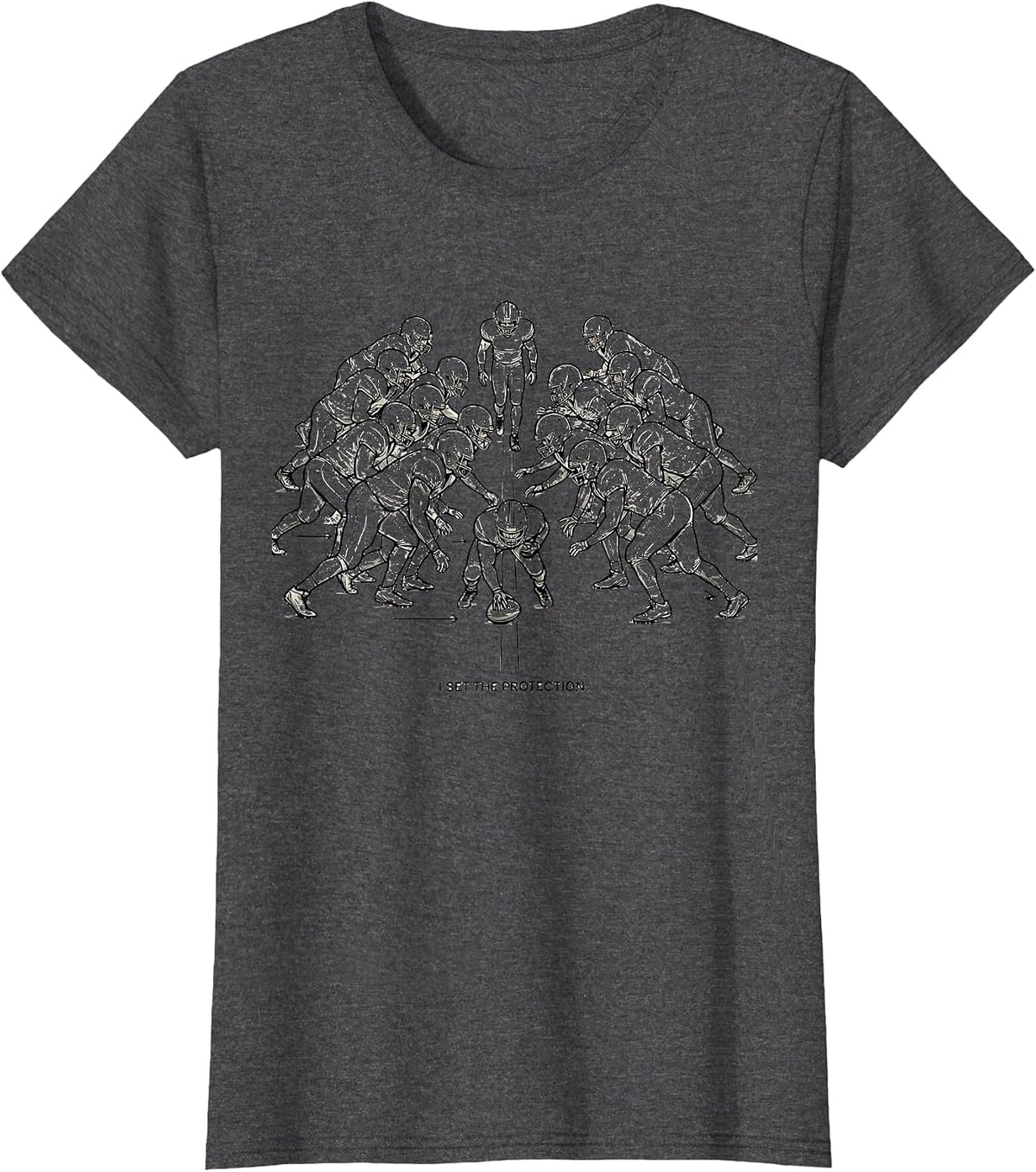 Women's I Set The Protection Funny Football Lineman Linemen Humor T-Shirt - Dark Heather Grey