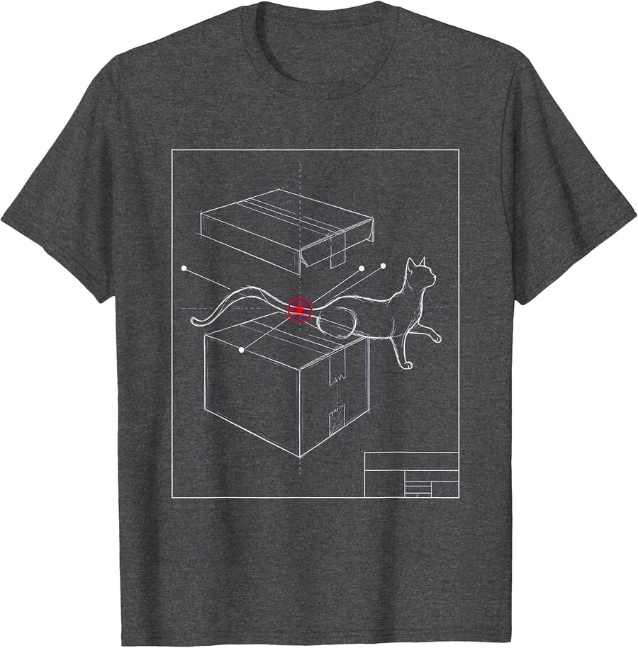 Men's Cat Drafting Sheet Quantum Physics Humor Science Geek T-Shirt - Dark Heather Grey