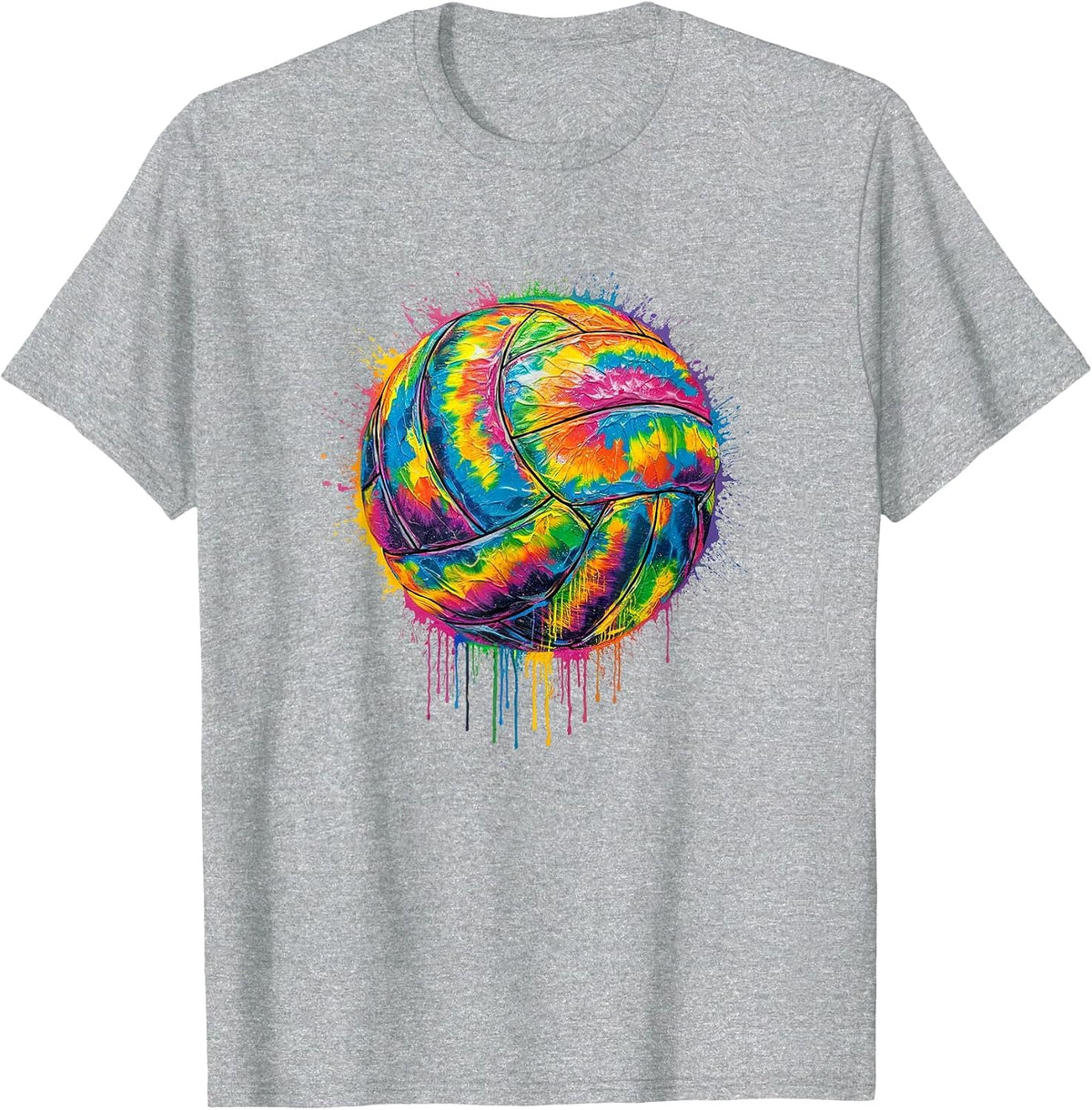 Volleyball Girls Teen Tie Dye Colorful Paint Drip Bump Spike T-Shirt - Heather Grey
