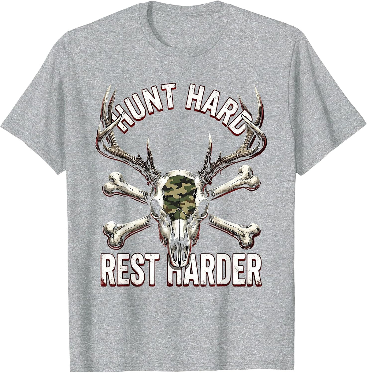 Men's Hunt Hard Rest Harder Camo Hunting Design T-Shirt - Heather Grey