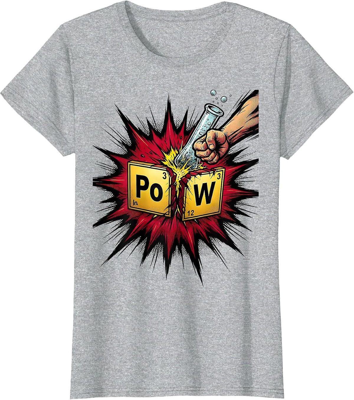 PoW Comic Book Periodic Table Chemistry Pun Science Geek T-Shirt - Heather Grey