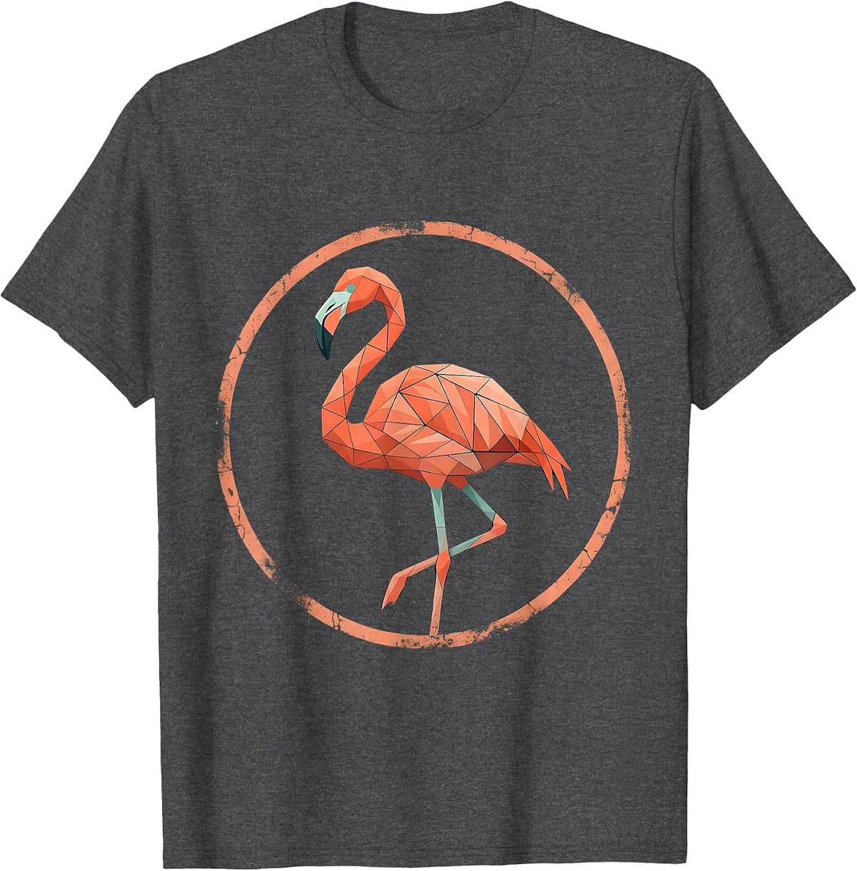 Geometric Flamingo Bold Triangle Mosaic Design T-Shirt - Dark Heather Grey