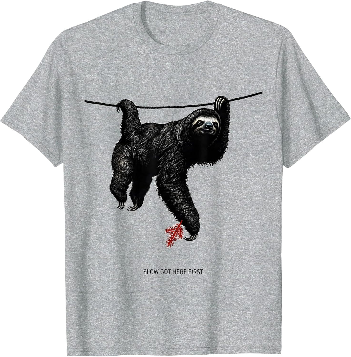 Men's Slow Got Here First Funny Sloth Christmas Humor Sloth Lover T-Shirt - Heather Grey