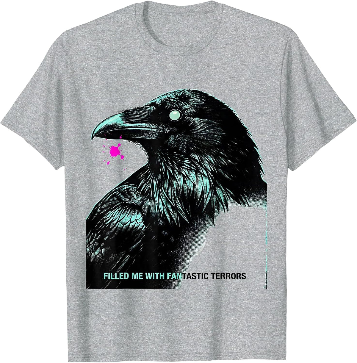 Men's Filled Me With Fantastic Terrors Risograph Gothic Poe Fan T-Shirt - Heather Grey