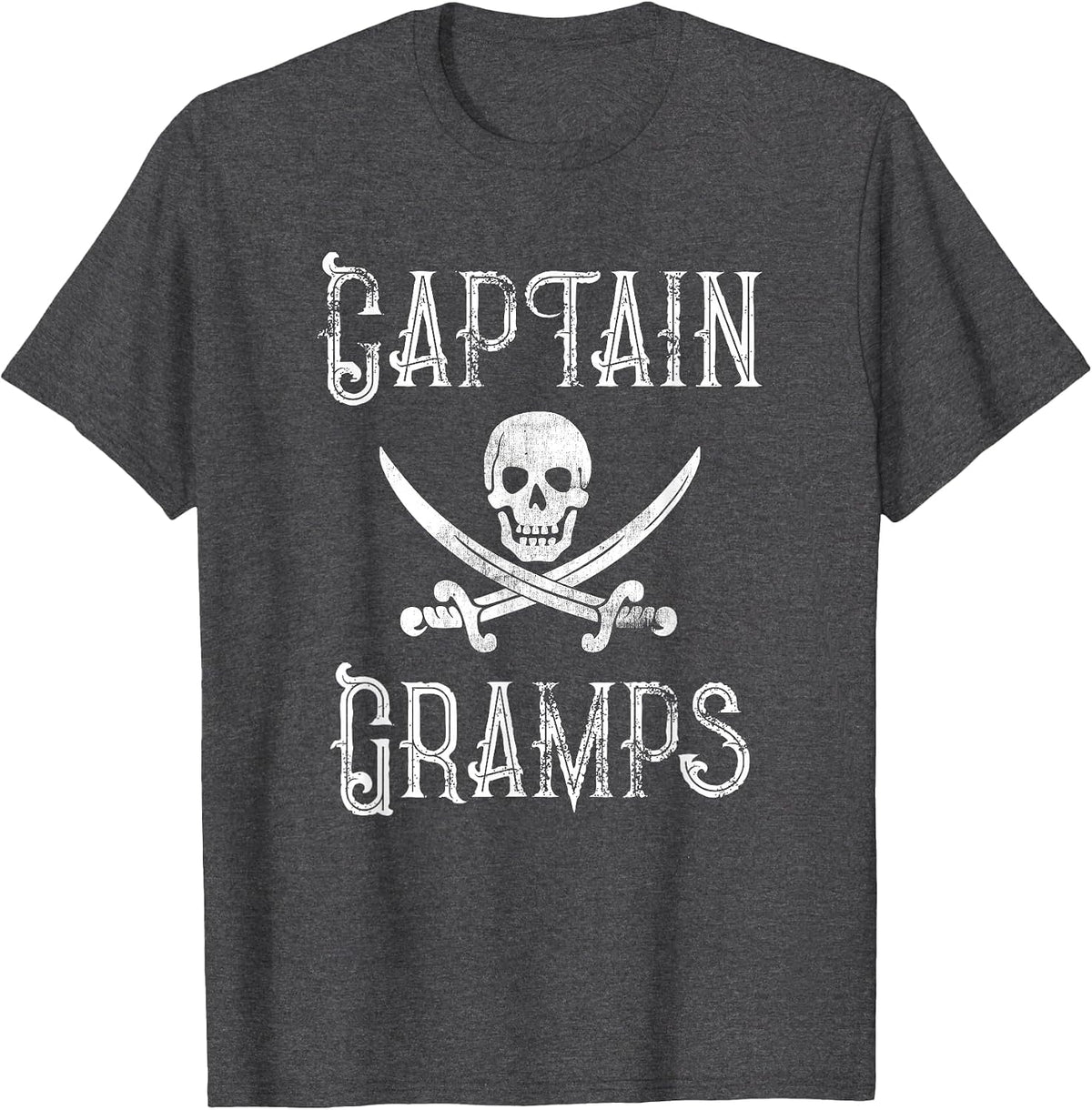 Captain Gramps Pirate Skull Crossed Swords Grandpa Name Fun T-Shirt - Dark Heather Grey