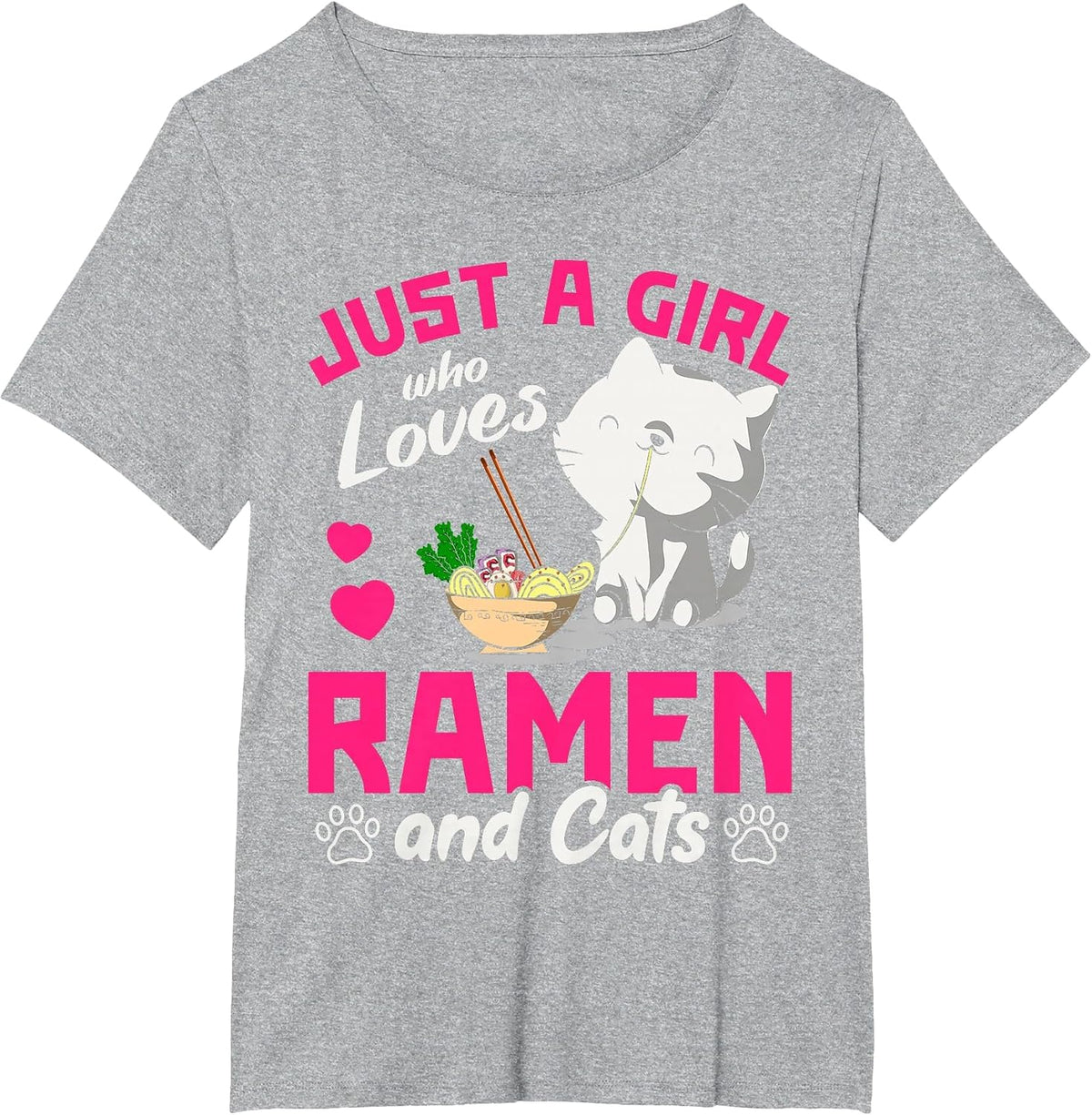 Just a Girl who Loves Ramen and Cats Ramen T-Shirt - Heather Grey