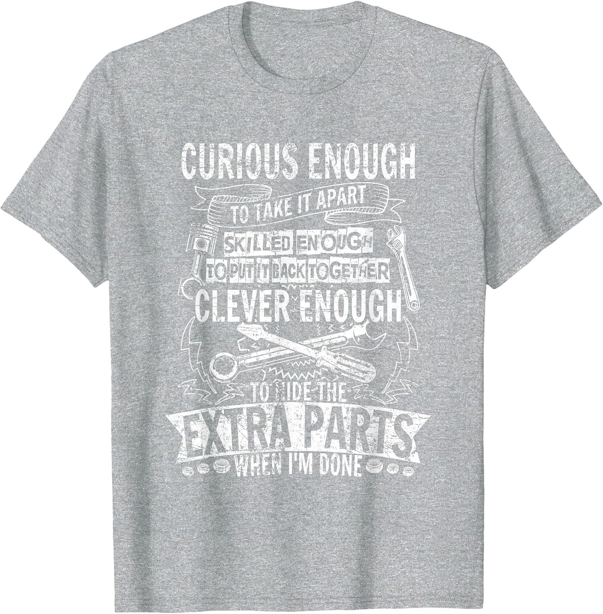 Curious Enough to take it Apart Wheel Auto Engine Garage T-Shirt - Heather Grey