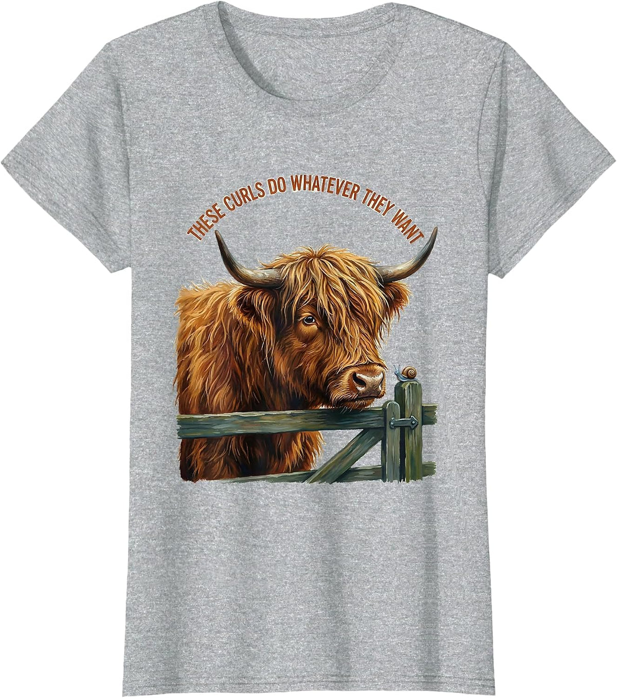 Women's These Curls Do Whatever They Want Cute Highland Cow Scottish T-Shirt - Heather Grey
