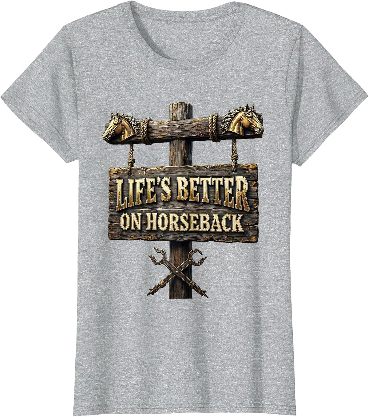 Life's Better On Horseback Western Riding Design T-Shirt - Heather Grey