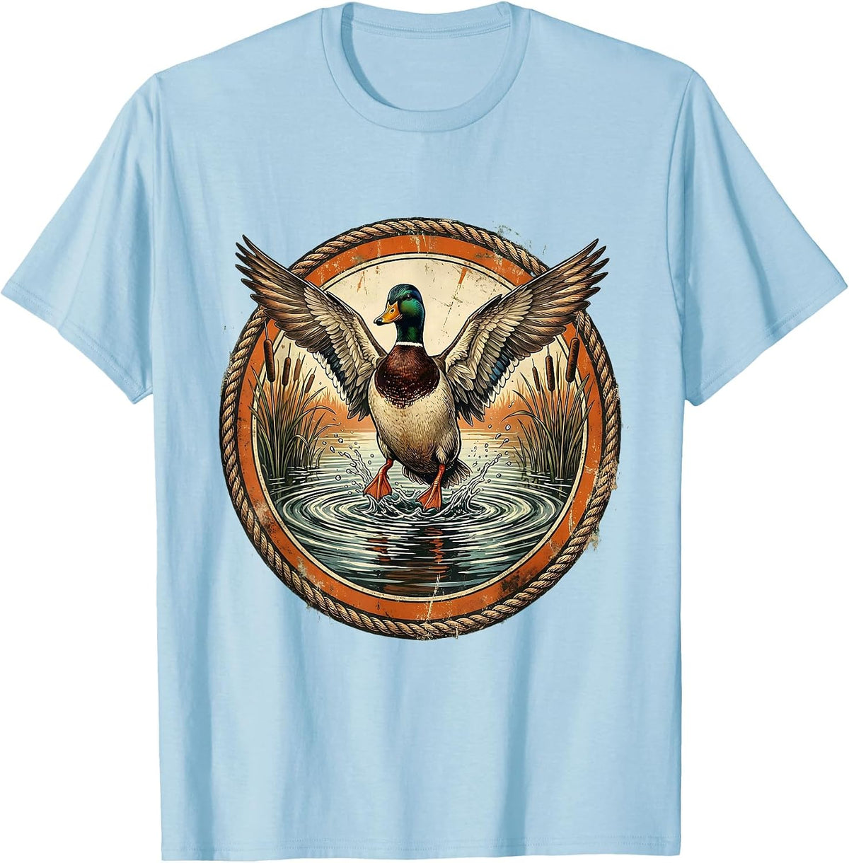 Men's Duck Splash Landing on Still Pond Illustration T-Shirt - Baby Blue