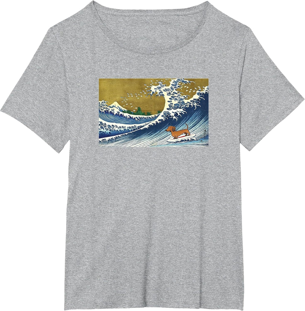 Funnny Retro Vintage Surfing a Wave Dachshund Lover T-Shirt - Heather Grey