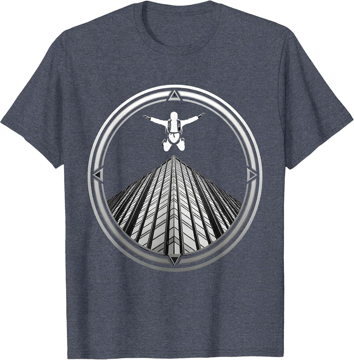 Base Jumper Rooftop Launch Skyscraper Graphic T-Shirt - Heather Blue