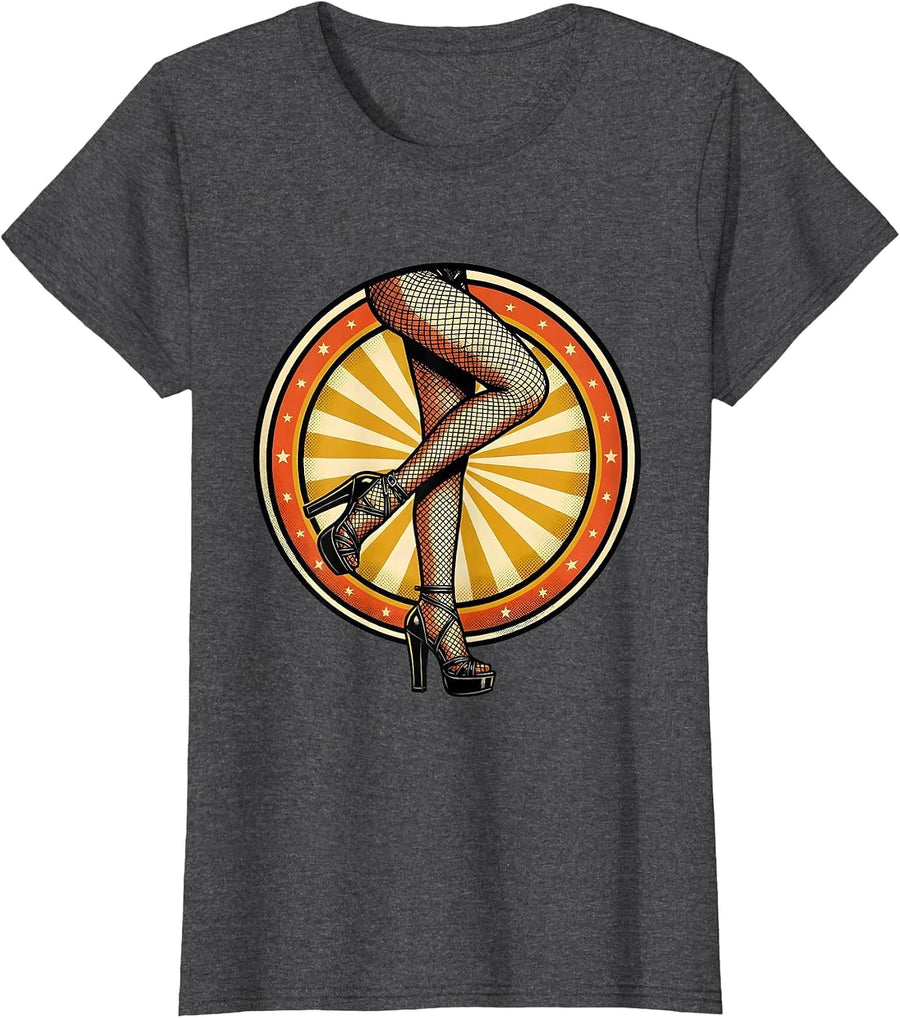 Women's Showgirl Fishnet Legs Dancer Illustration T-Shirt - Dark Heather Grey