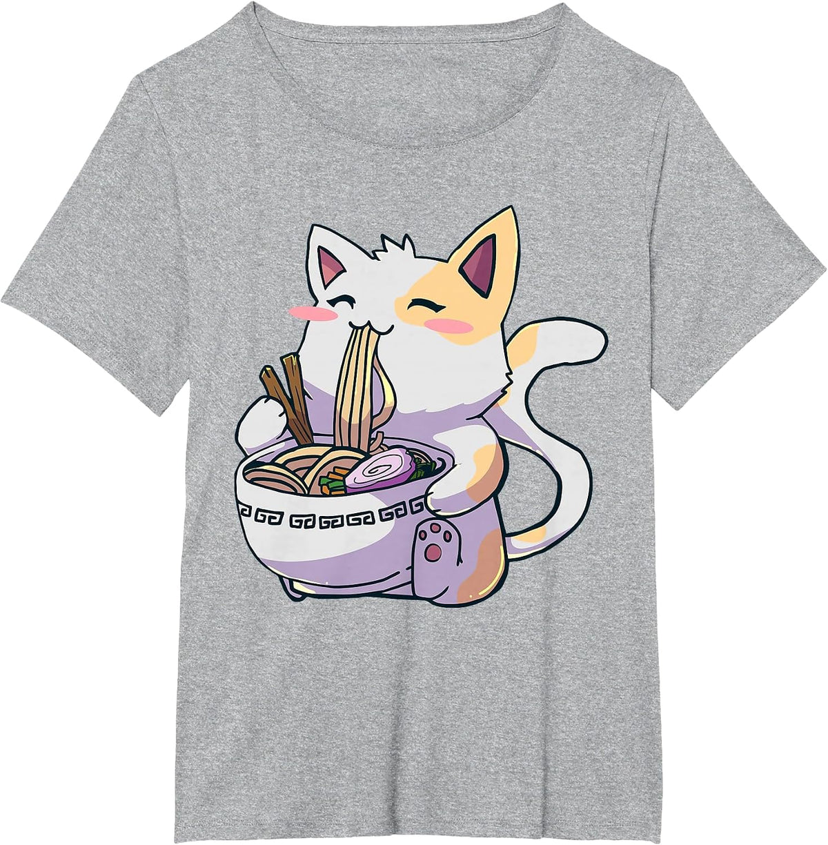 Ramen Cat Kawaii Anime Japanese Kawaii Neko T-Shirt - Heather Grey