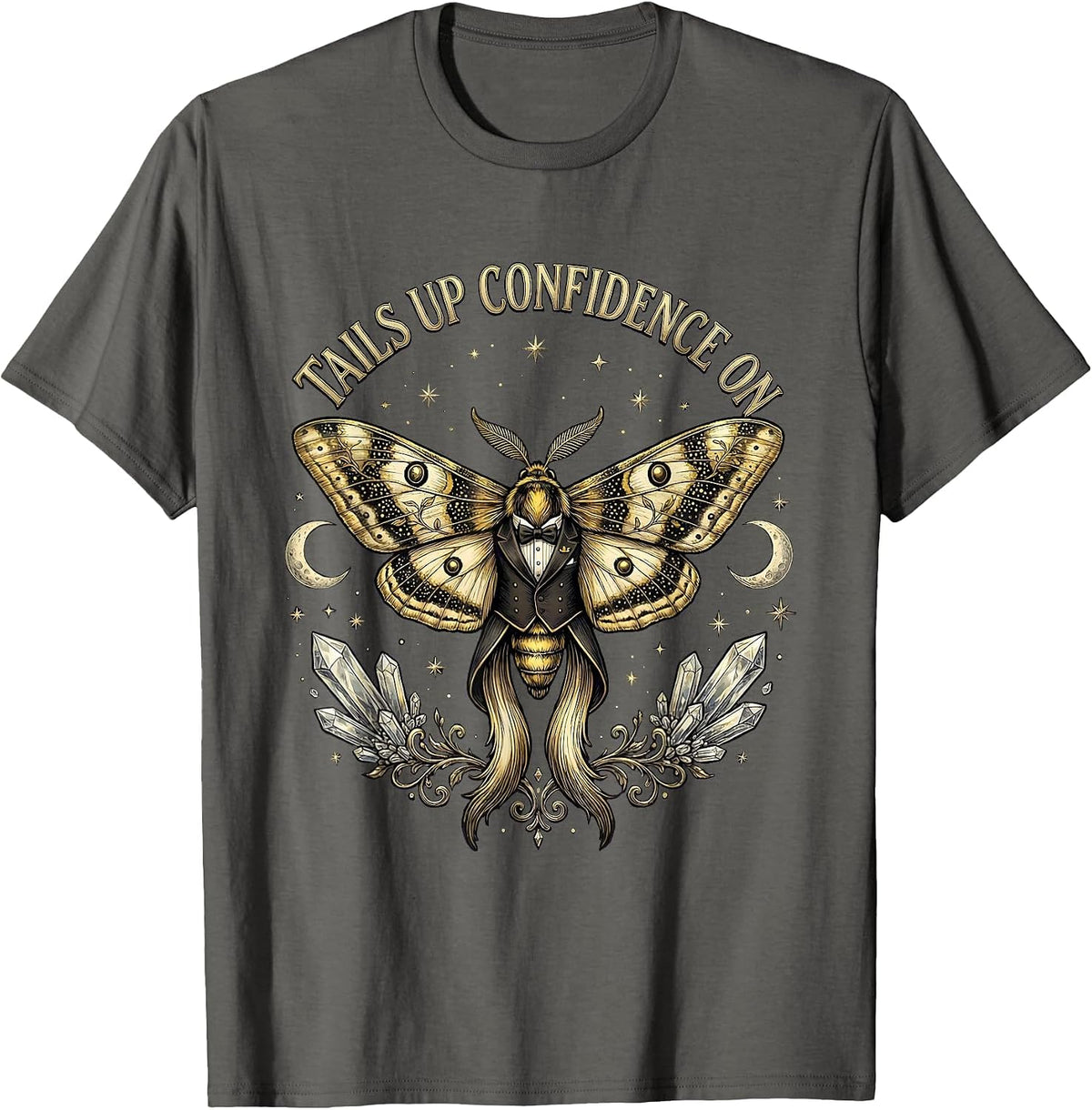 Tails Up Confidence On Tuxedo Graphic Design T-Shirt - Asphalt Grey