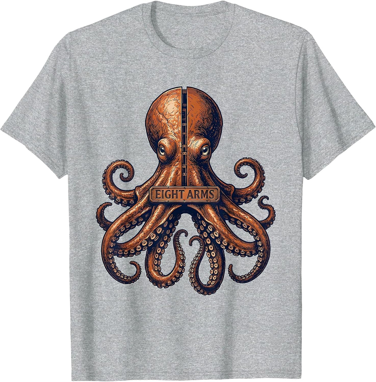 Men's Eight Arms Exploded View Technical Octopus Lover Ocean T-Shirt - Heather Grey
