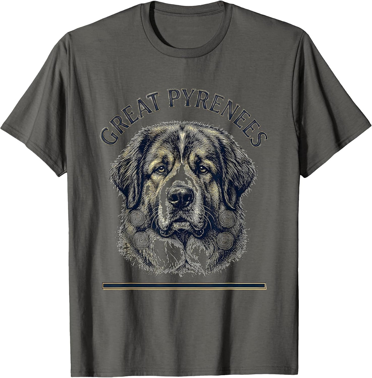 Men's Great Pyrenees Crosshatch Etching Dog Breed Portrait Van T-Shirt - Asphalt Grey