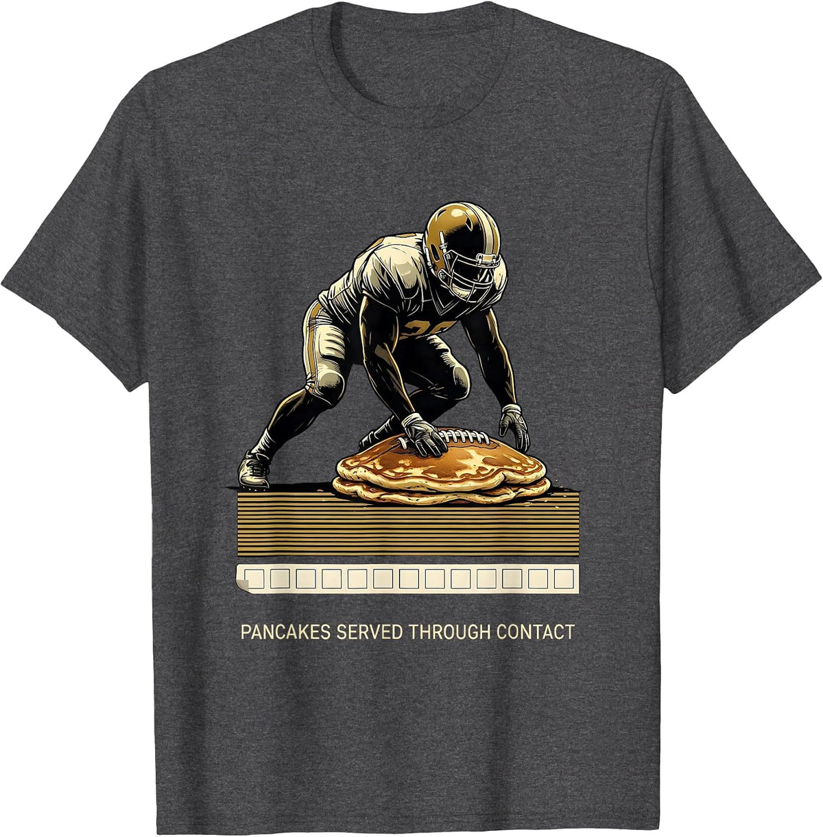 Men's Pancakes Served Through Contact Funny Offensive Lineman T-Shirt - Dark Heather Grey