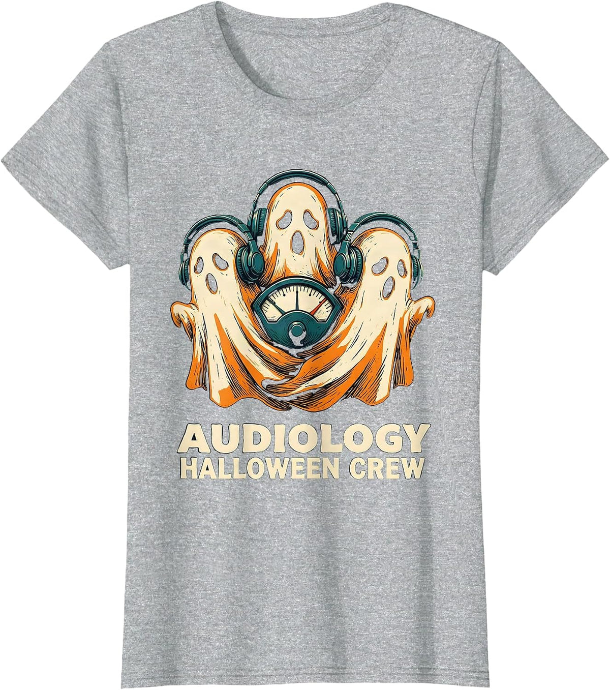 Audiology Halloween Crew Linocut Medical Worker Boo Crew T-Shirt - Heather Grey