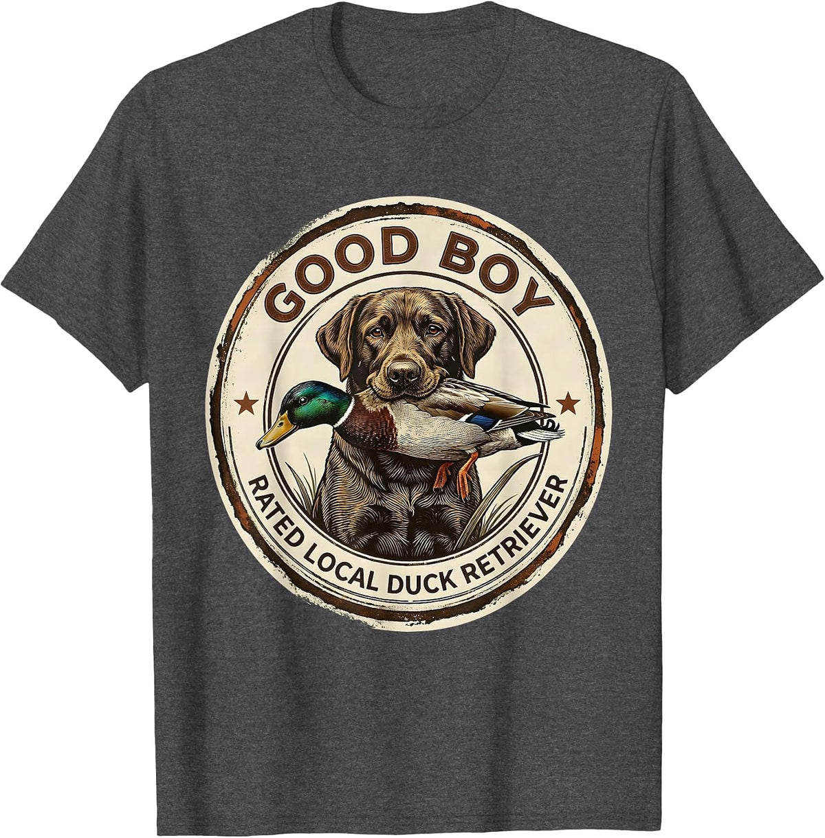 Men's Good Boy, Rated Local Duck Retriever Vintage Labrador T-Shirt - Dark Heather Grey