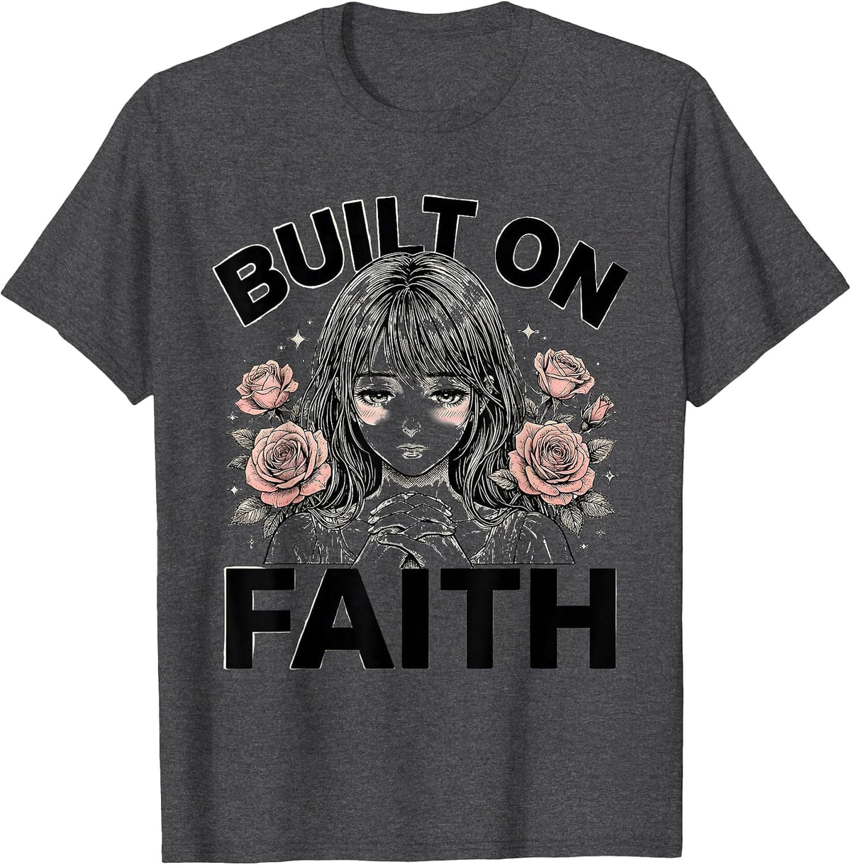 Built on Faith Faith Over Fear Inspirational Design T-Shirt - Dark Heather Grey