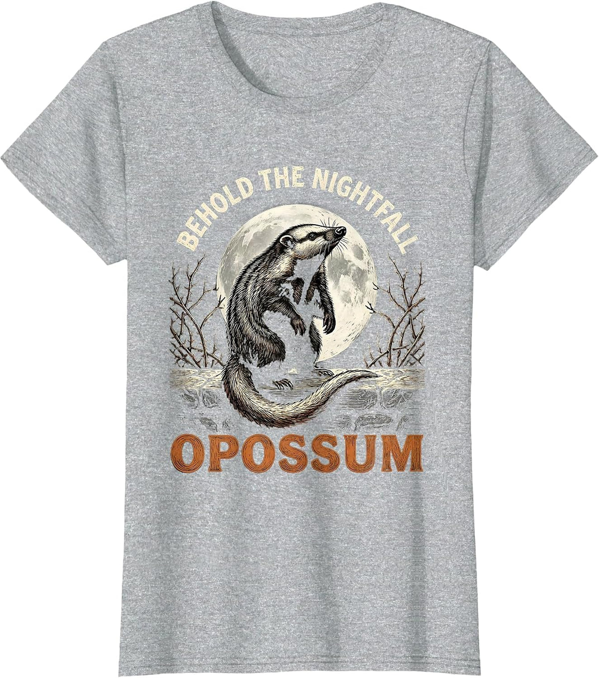 Women's Behold The Nightfall Opossum Vintage Gothic Halloween T-Shirt - Heather Grey