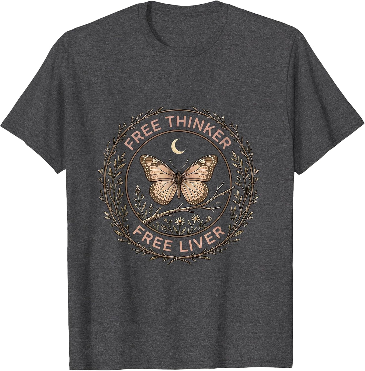 Free Thinker Free Liver Bold Statement Design T-Shirt - Dark Heather Grey