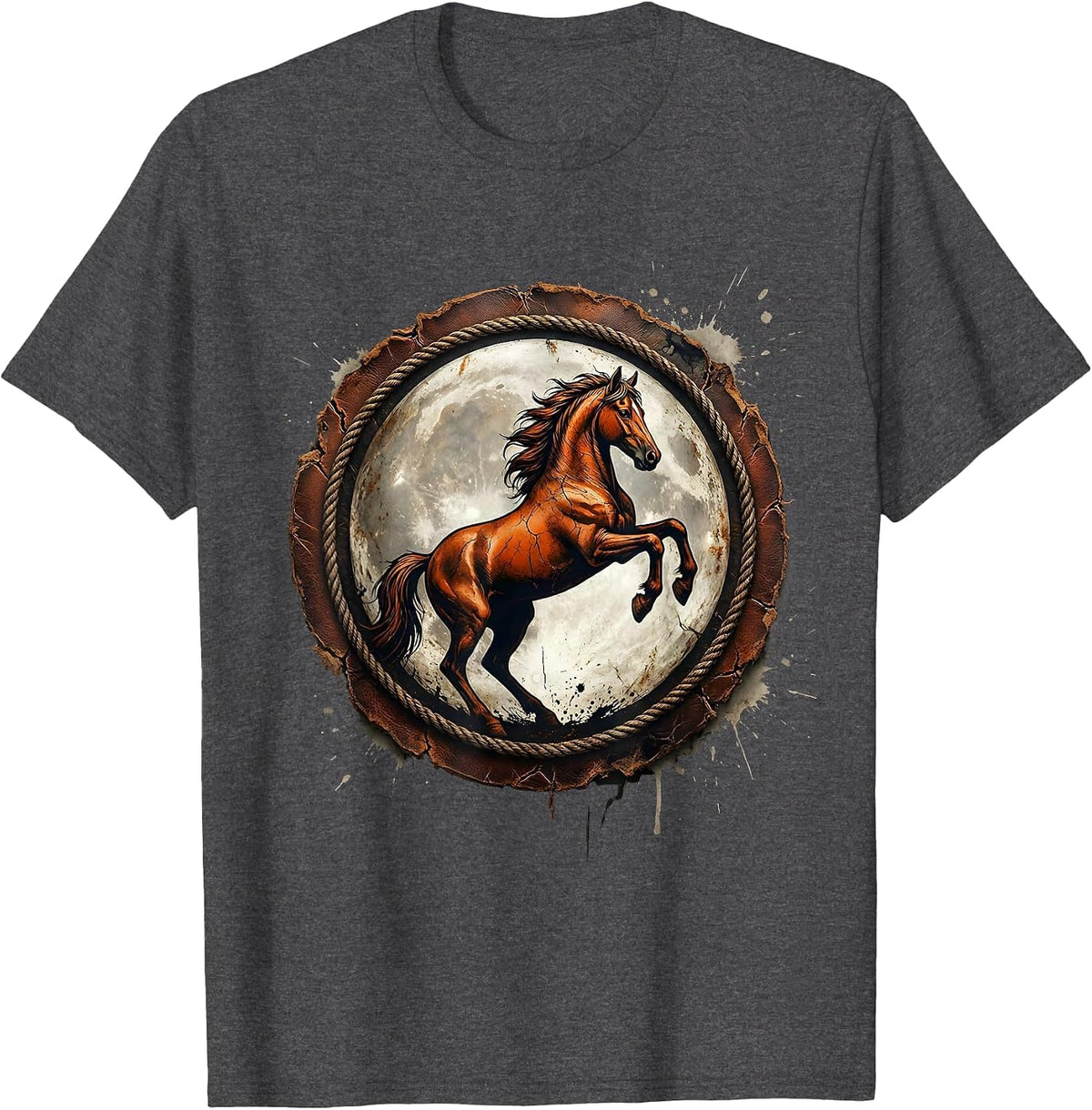 Men's Rearing Horse Full Moon Western Night Sky T-Shirt - Dark Heather Grey