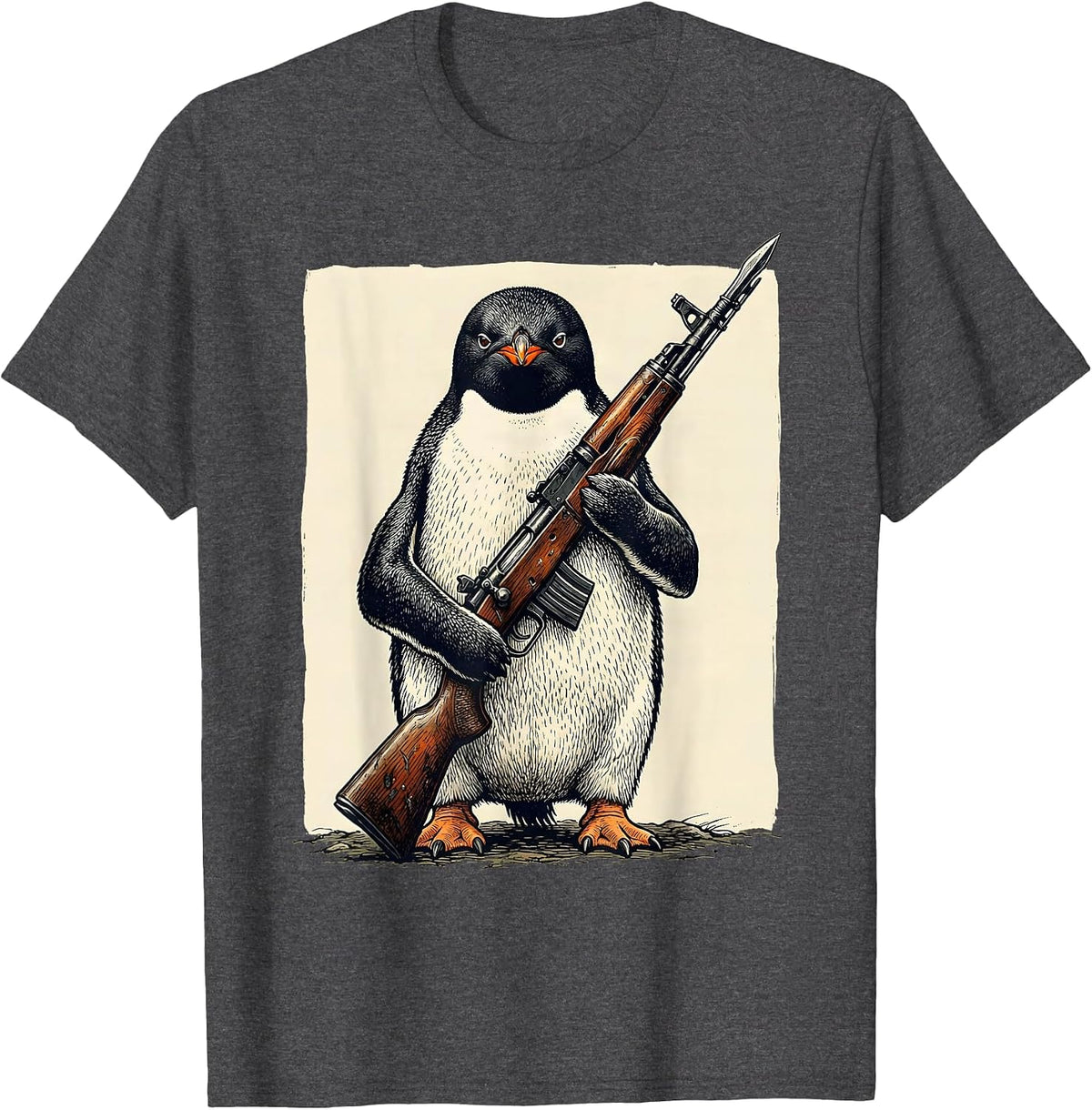 Men's Adelie Penguin Vintage Dark Humor Bird Meme T-Shirt - Dark Heather Grey