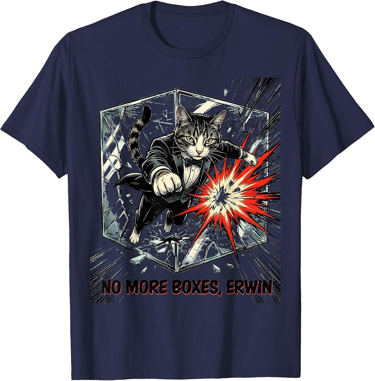 No More Boxes Erwin Comic Book Science Teacher Quantum T-Shirt - Navy Blue