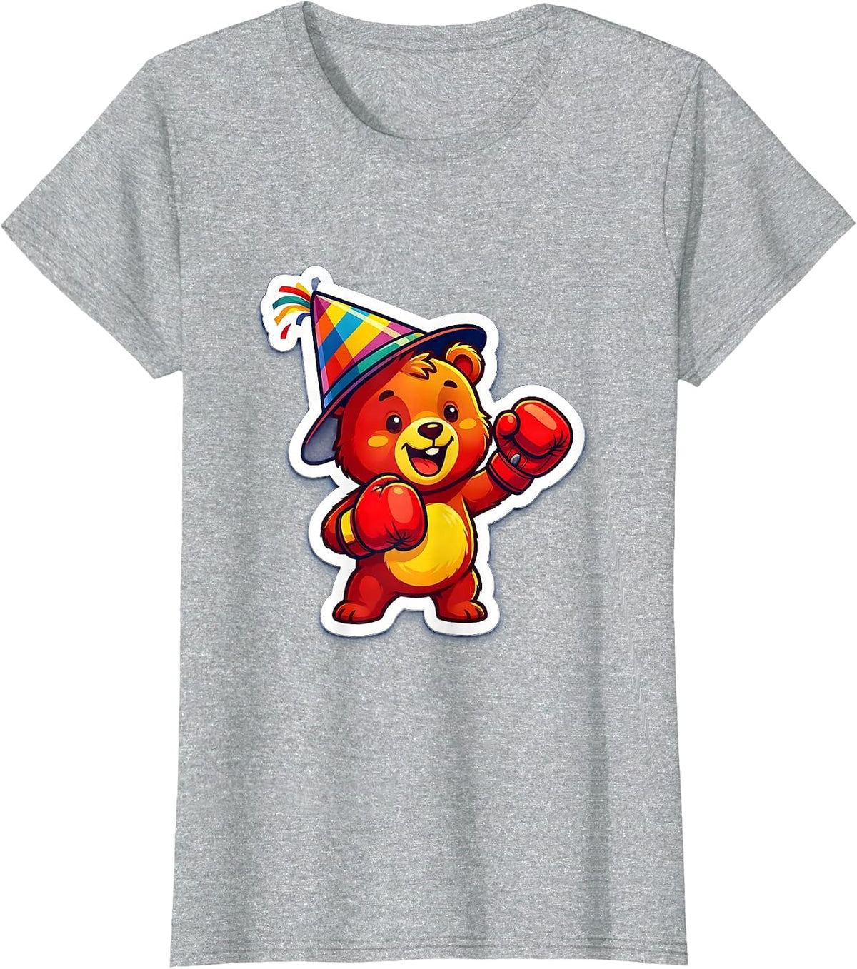 Women's Birthday Boy Boxing Gloves Party Hat Illustration T-Shirt - Heather Grey
