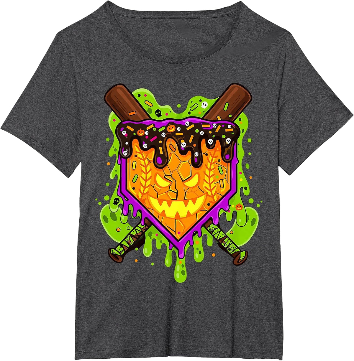 Halloween Pumpkin Drip Baseball T-Shirt - Dark Heather Grey